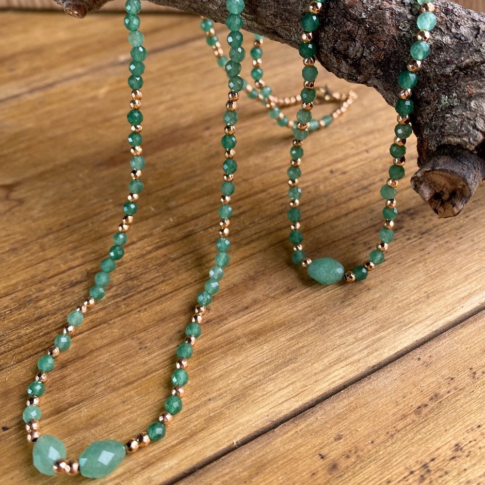 Aventurine Minimalist Necklace Bracelet Jewelry Set